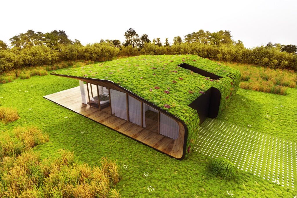 In this image the green heartbeat home   that embrace nature